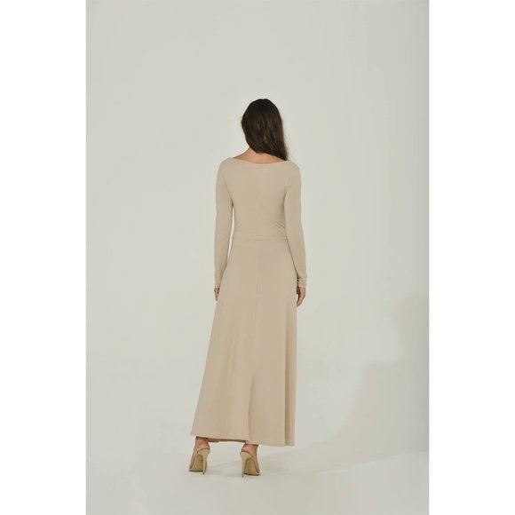 Maxi Dress with High Slit | White | Long Sleeve - Picture 5 of 6
